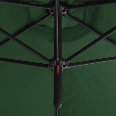 vidaXL Dvojitý slunečník s ocelovou tyčí 600 cm zelený