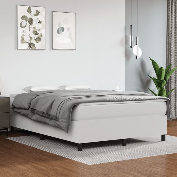 vidaXL Box spring postel s matrac&iacute; b&iacute;l&aacute; 140 x 190 cm uměl&aacute; kůže