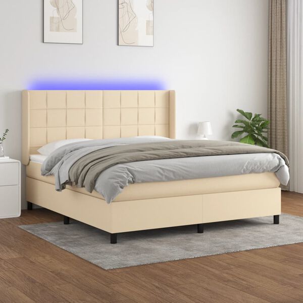 vidaXL Box spring postel s matrac&iacute; a LED kr&eacute;mov&aacute; 160x200 cm textil