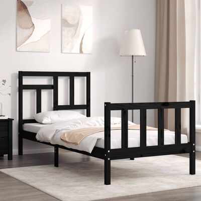 vidaXL Rám postele s čelem černý Single masivní dřevo