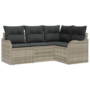 vidaXL Sada zahradn&iacute;ch pohovek s &uacute;loži&scaron;těm 4 pcs Světle &scaron;ed&aacute; polyratan