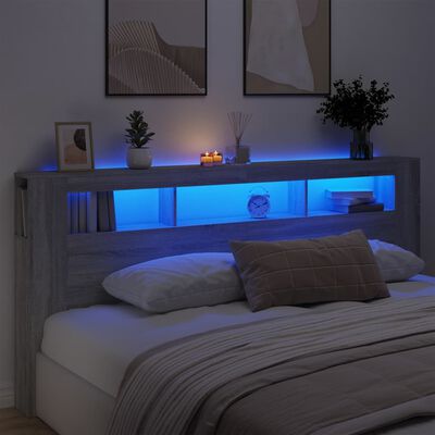 vidaXL Čelo postele s LED šedé sonoma 220 x 18,5 x 103,5 cm kompozit