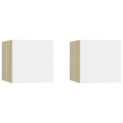 vidaXL Noční stolky 2 ks bílé a dub sonoma 30,5 x 30 x 30 cm kompozit