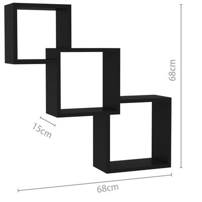 vidaXL Nástěnné police kostka černé 68x15x68 cm dřevotříska