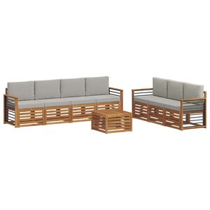 vidaXL Sedac&iacute; soupravy s pol&scaron;t&aacute;řem 8 pcs Př&iacute;rodn&iacute; a světle &scaron;ed&aacute;