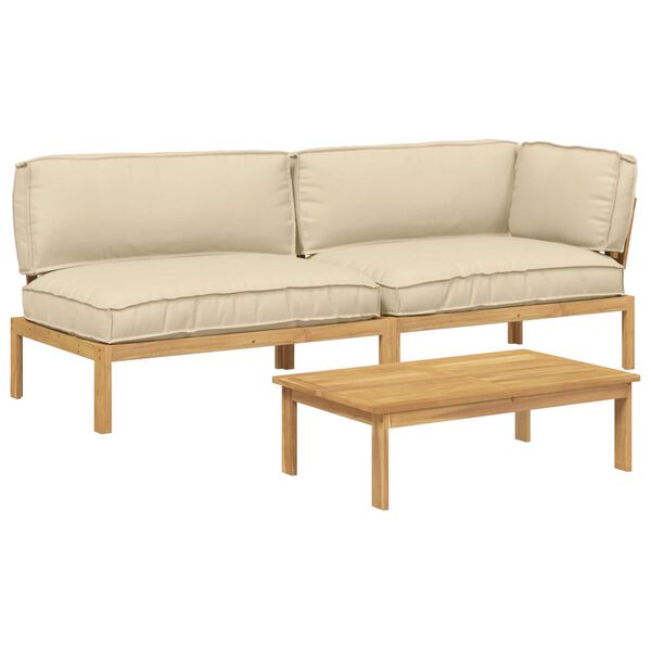 vidaXL Set pohovek s pol&scaron;t&aacute;řem 3 pcs B&eacute;žov&aacute; Masivn&iacute; ak&aacute;tov&eacute; dřevo