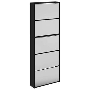 vidaXL Botn&iacute;k se zrcadlem 5patrov&yacute; čern&yacute; 63 x 17 x 169,5 cm