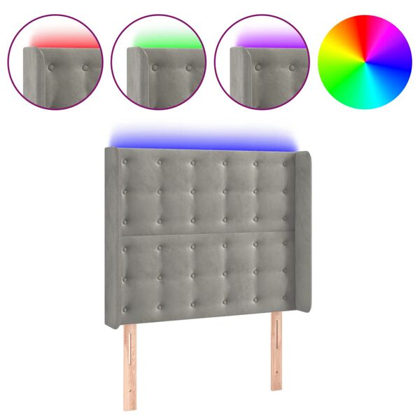 vidaXL Čelo postele s LED světle &scaron;ed&eacute; 103 x 16 x 118/128 cm samet