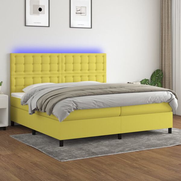 vidaXL Box spring postel s matrac&iacute; a LED zelen&aacute; 200x200 cm textil