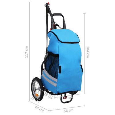 vidaXL Skládací vozík za kolo s nákupní taškou modrý a černý