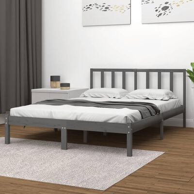 vidaXL Rám postele šedý masivní borovice 135 x 190 cm Double