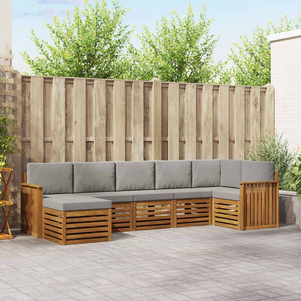 vidaXL Rohov&aacute; sofa sada s pol&scaron;t&aacute;řem 7 pcs Př&iacute;rodn&iacute; a světle &scaron;ed&aacute;