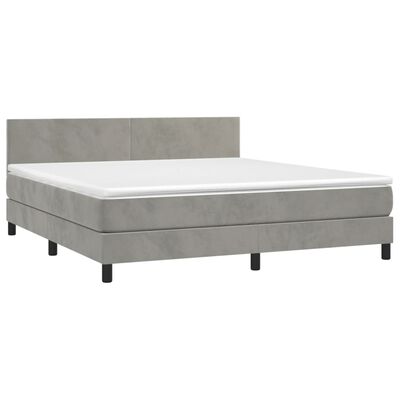 vidaXL Box spring postel s matrací a LED světle šedá 160x200 cm samet