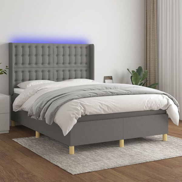vidaXL Box spring postel s matrac&iacute; a LED tmavě &scaron;ed&aacute; 140x200 cm textil