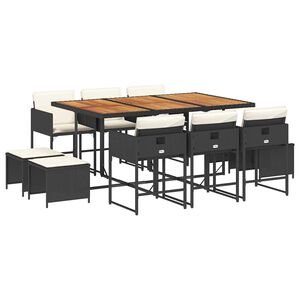 vidaXL 11d&iacute;ln&yacute; zahradn&iacute; j&iacute;deln&iacute; set s podu&scaron;kami čern&yacute; polyratan