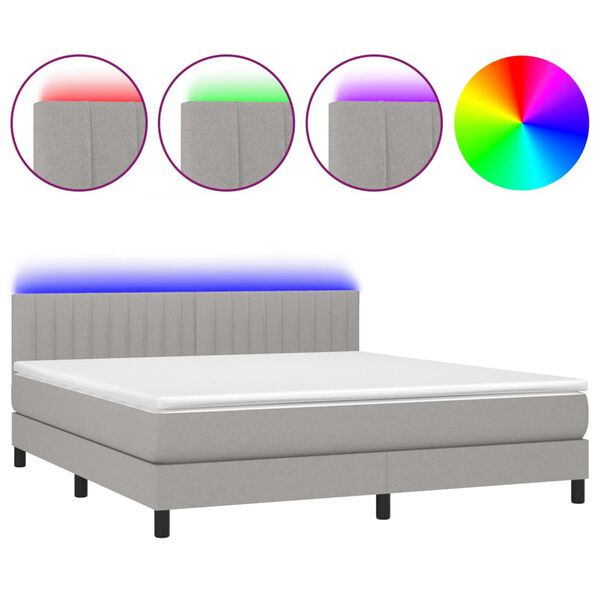 vidaXL Box spring postel s matrac&iacute; a LED světle &scaron;ed&aacute; 180x200 cm textil