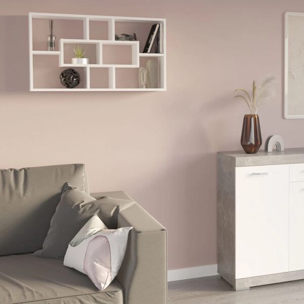 FMD Nástěnná police obdélníková s 8 přihrádkami bílá