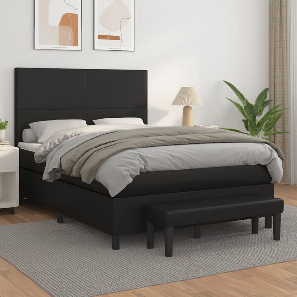 vidaXL Box spring postel s matrac&iacute; čern&aacute; 140x200 cm uměl&aacute; kůže