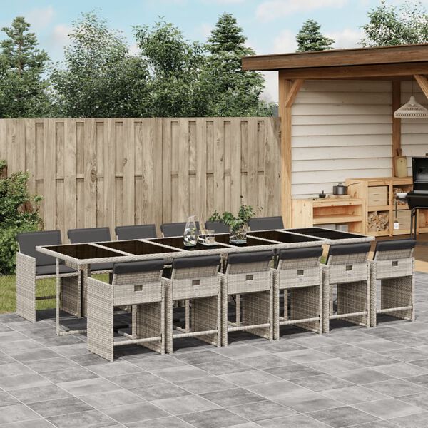 vidaXL 13d&iacute;ln&yacute; zahradn&iacute; j&iacute;deln&iacute; set s podu&scaron;kami světle &scaron;ed&yacute; polyratan