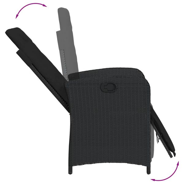 vidaXL 5d&iacute;ln&yacute; zahradn&iacute; j&iacute;deln&iacute; set s podu&scaron;kami čern&yacute; polyratan