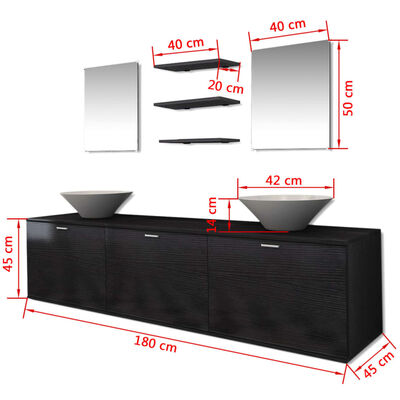 vidaXL 8dílný set koupelnového nábytku s umyvadly černý