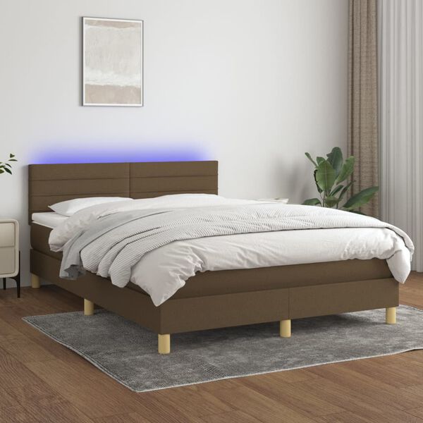 vidaXL Box spring postel s matrac&iacute; a LED tmavě hněd&aacute; 140x200 cm textil
