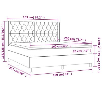 vidaXL Box spring postel s matrací a LED tmavě šedá 160x200 cm samet