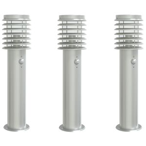 vidaXL Venkovn&iacute; stojac&iacute; lampy s čidly 3 ks stř&iacute;brn&eacute; 60cm nerezov&aacute; ocel