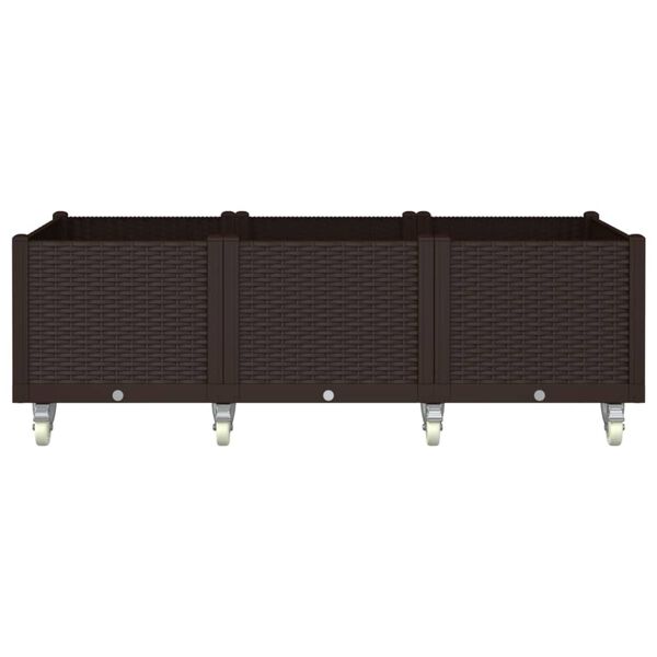 vidaXL Zahradn&iacute; truhl&iacute;k na kolečk&aacute;ch hněd&yacute; 150 x 80 x 54 cm PP