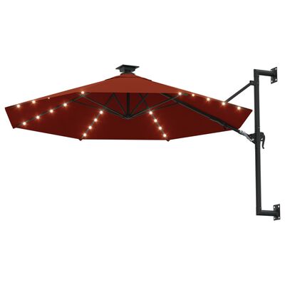 vidaXL Nástěnný slunečník s LED světly a kovovou tyčí 300 cm terakota