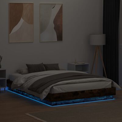 vidaXL Rám postele s LED osvětlením kouřový dub 140 x 200 cm