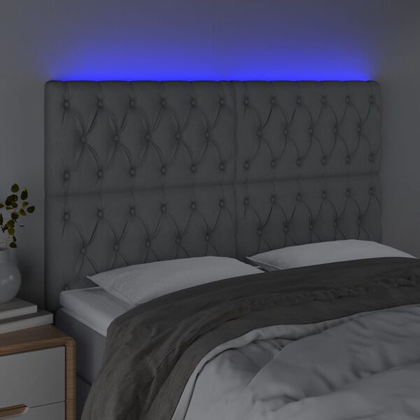 vidaXL Čelo postele s LED světle &scaron;ed&eacute; 160x7x118/128 cm textil