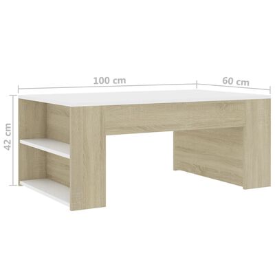 vidaXL Konferenční stolek bílý a dub sonoma 100x60x42 cm dřevotříska