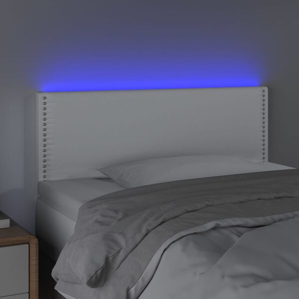vidaXL Čelo postele s LED b&iacute;l&eacute; 90x5x78/88 cm uměl&aacute; kůže