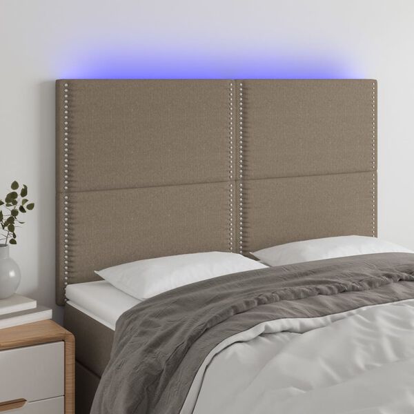 vidaXL Čelo postele s LED taupe 144x5x118/128 cm textil