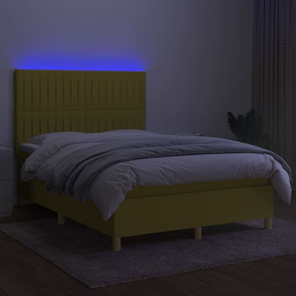 vidaXL Box spring postel s matrac&iacute; a LED zelen&aacute; 140x190 cm textil
