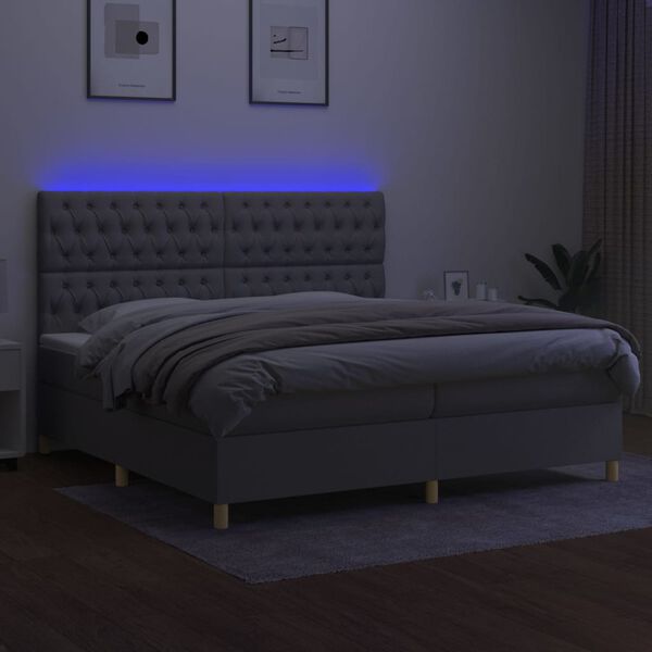 vidaXL Box spring postel s matrac&iacute; a LED světle &scaron;ed&aacute; 200x200 cm textil