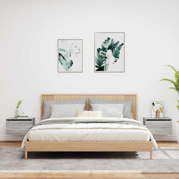 vidaXL N&aacute;stěnn&eacute; nočn&iacute; stolky s LED osvětlen&iacute;m 2 ks &scaron;ed&eacute; sonoma