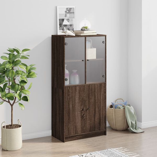 vidaXL Highboard s dv&iacute;řky hněd&yacute; dub 68 x 37 x 142 cm kompozitn&iacute; dřevo