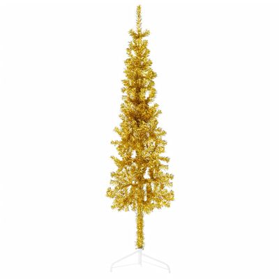 vidaXL Úzký umělý poloviční vánoční stromek se stojanem zlatý 120 cm