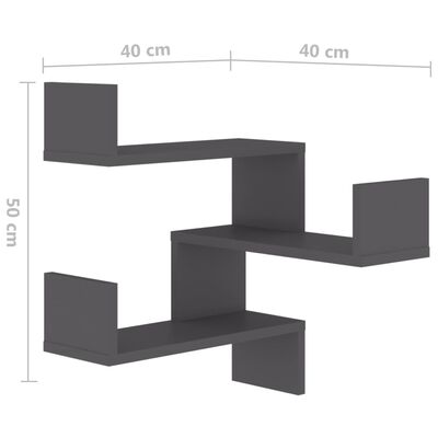 vidaXL Nástěnné rohové police 2 ks šedé 40 x 40 x 50 cm dřevotříska