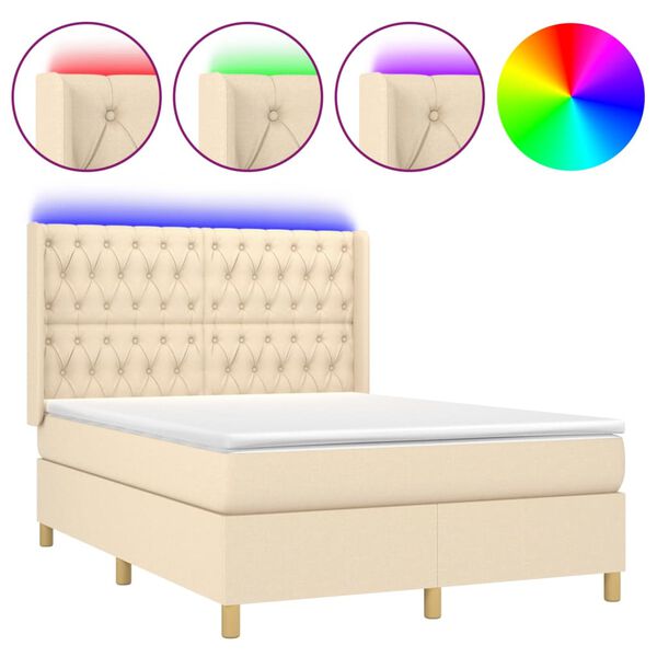 vidaXL Box spring postel s matrac&iacute; a LED kr&eacute;mov&aacute; 140x190 cm textil