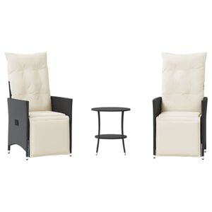 vidaXL 3d&iacute;ln&yacute; bistro set s podu&scaron;kami čern&yacute; polyratan