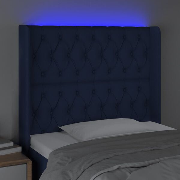 vidaXL Čelo postele s LED modr&eacute; 93 x 16 x 118/128 cm textil