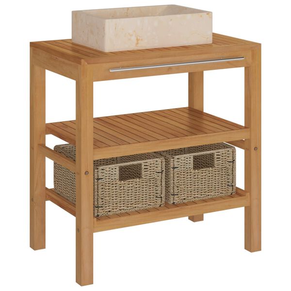 vidaXL Koupelnov&aacute; skř&iacute;ňka masivn&iacute; teak s umyvadlem mramor kr&eacute;mov&eacute;