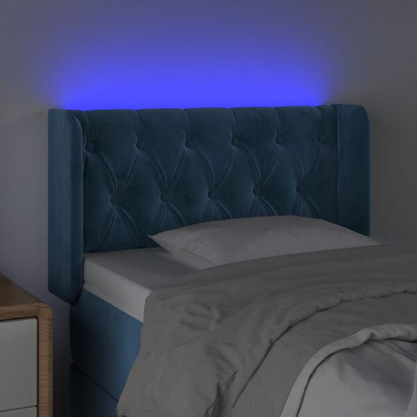vidaXL Čelo postele s LED tmavě modré 83 x 16 x 78/88 cm samet