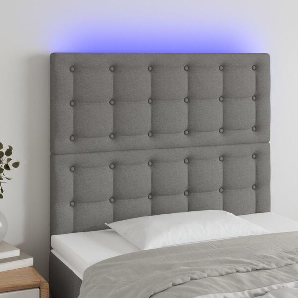 vidaXL Čelo postele s LED tmavě šedé 80x5x118/128 cm textil