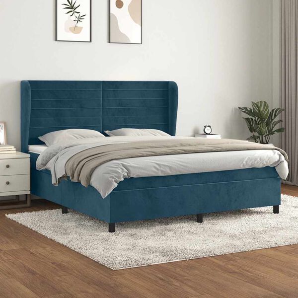vidaXL Box spring postel s matrac&iacute; tmavě modr&aacute; 160x200 cm samet