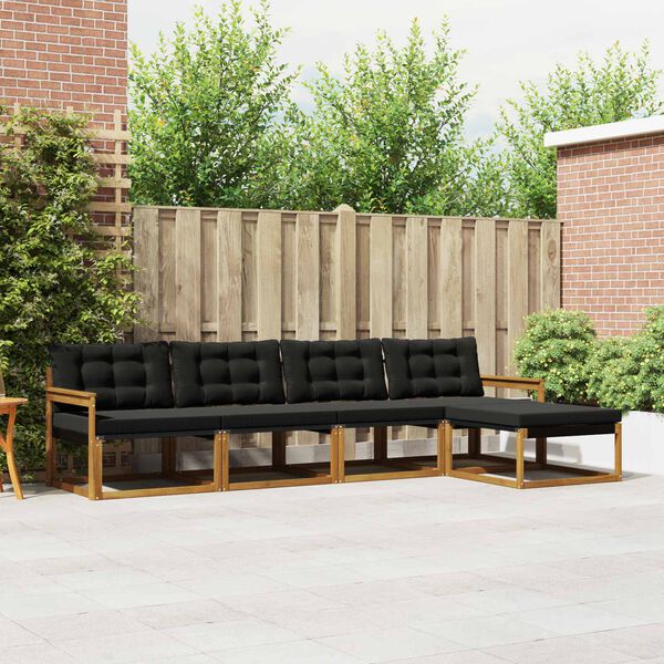 vidaXL Venkovn&iacute; pohovkov&aacute; souprava s pol&scaron;t&aacute;řem 5 pcs Přirozen&aacute; a čern&aacute;