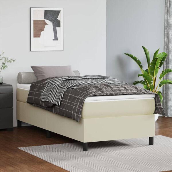 vidaXL Box spring postel s matrac&iacute; kr&eacute;mov&aacute; 90x200 cm uměl&aacute; kůže